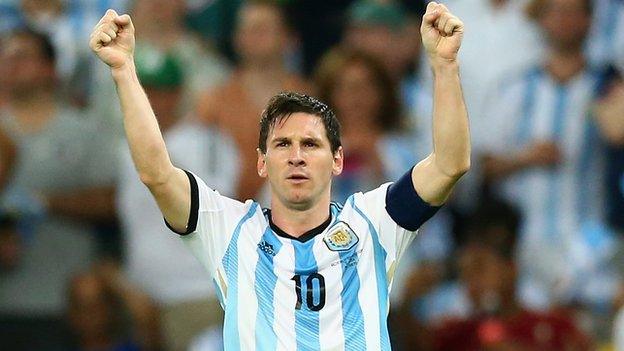 Argentina captain Lionel Messi celebrates as his side beat Bosnia-Hercegovina 2-1