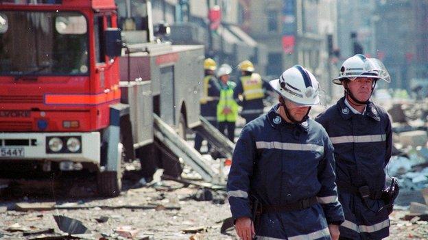 Firefighters in the aftermath of the Manchester bomb