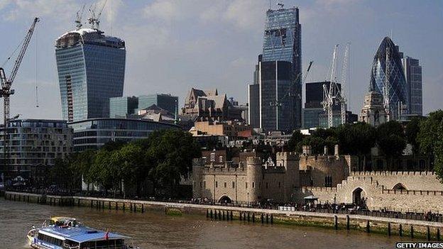 The Tower of London with London's developing City skyline behind