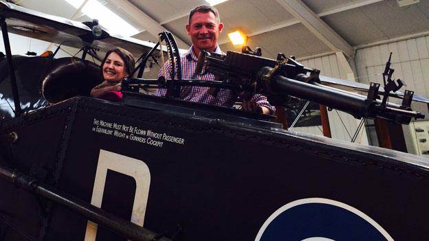 Robert Mansel with Charlotte in the cockpit of the Bristol F.2 fighter