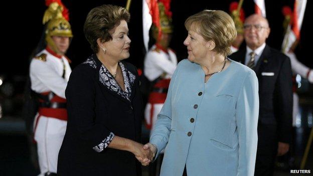 Angela Merkel with Brazil's Dilma Rousseff (16 June)