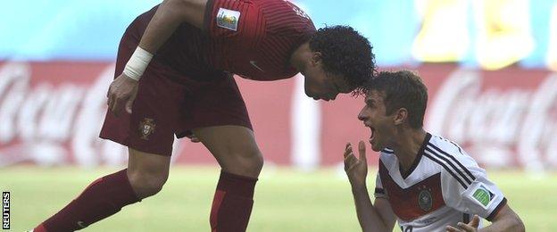 Portugal's Pepe (left) and Germany's Thomas Muller