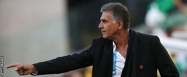 Iran's Portuguese coach Carlos Queiroz reacts during the Group F football match between Iran and Nigeria at the Baixada Arena in Curitiba