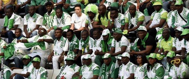 Nigeria fans at the Arena Da Baixada in Curitiba