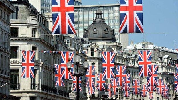 Union Jack flags in London's Regent Street