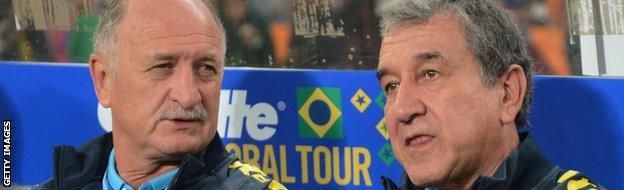 Brazil coach Luiz Felipe Scolari and his assistant Carlos Parreira