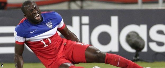 USA striker Jozy Altidore had to go off injured against Ghana