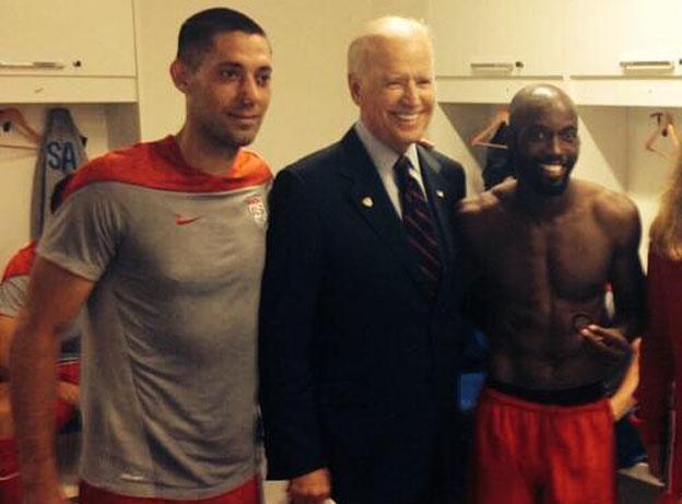 Joe Biden with Clint Dempsey and Marcus Beasley