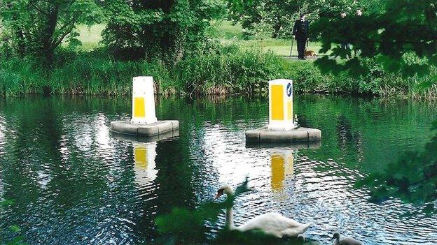 Traffic islands on river