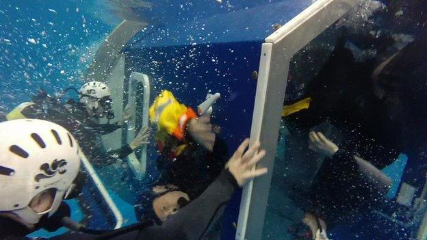 Helicopter crash underwater training exercise