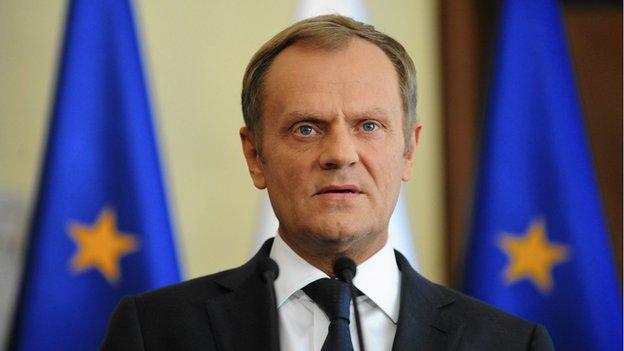 Polish PM PM Donald Tusk speaks during a news conference at the Prime Minister Chancellery in Warsaw on 16 June 2014.