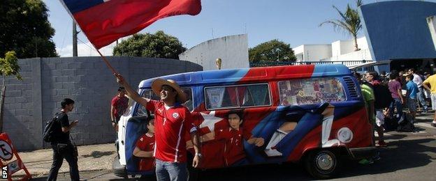 A Chile fan outside the Maracana