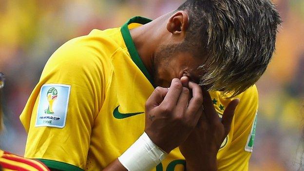 A tearful Neymar is unable to control his emotions during the Brazilian national anthems