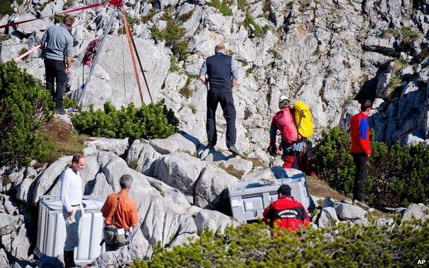 Rescuers at the Riesending cave (18 June)