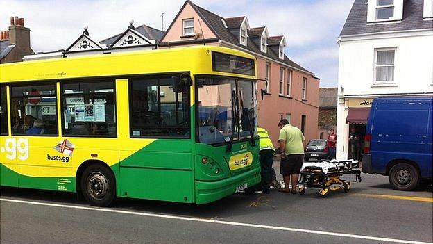 Guernsey bus after collision on the bridge