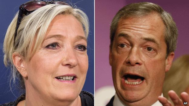 Marine Le Pen and Nigel Farage composite image