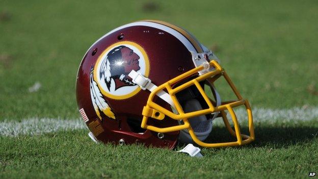 A Washington Redskins football helmet seen in Ashburn, Virginia, on 18 June 2014