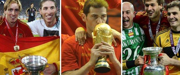 Spain won the Euro 2008, World Cup 2010 and Euro 2012 to become the first side to win all three trophies in a row