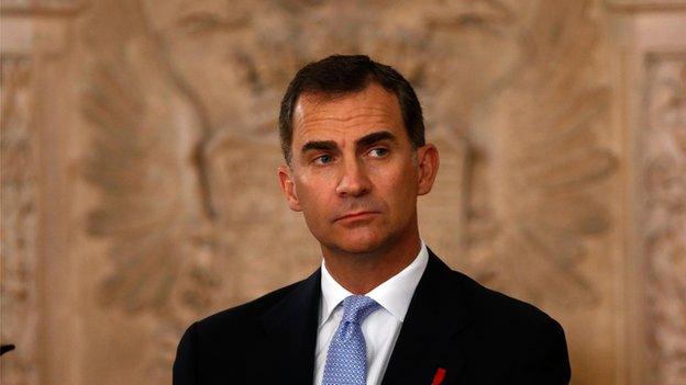 King Felipe VI of Spain at the signing of the abdication decree by his father Juan Carlos (18 June 2014)