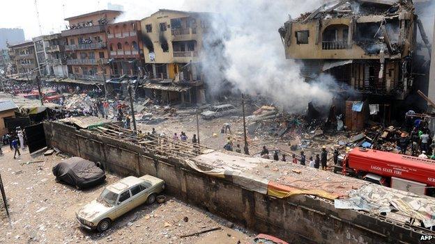 Building stocked with fireworks on fire in Lagos Island on 26 December 2012