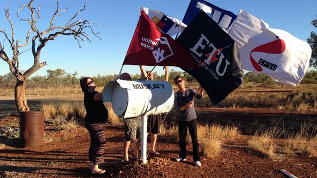 Unions NT representatives at Muckaty Station turnoff