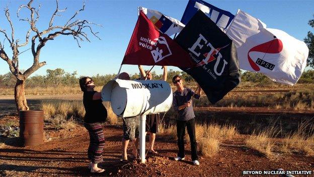 Unions NT representatives at Muckaty Station turnoff