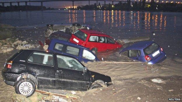 Partially-submerged caught in heavy flooding in the city of Varna (19 June 2014)