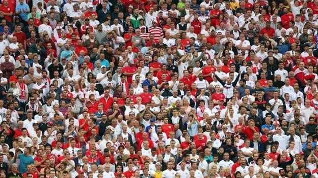 England supporters at the World Cup Group D match between Uruguay and England at Arena de Sao Paulo in Brazil (19 June 2014)