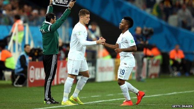 Raheem Sterling (left) is substituted by Ross Barkley