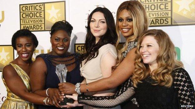 (l-r) Orange is the New Black stars: Uzo Aduba, Danielle Brooks, Laura Prepon, Laverne Cox and Natasha Lyonne