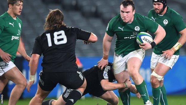 Peter Dooley on the attack for Ireland