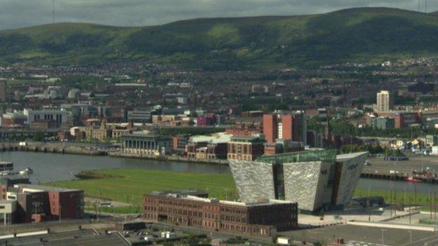 Aerial of Titanic Belfast and surrounding area