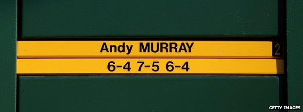 The Wimbledon scoreboard features the result of the 2013 final