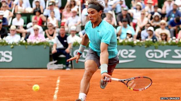 Rafael Nadal playing at the French Open