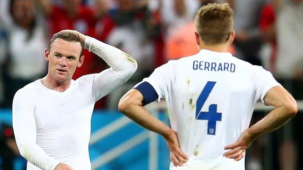 England's Wayne Rooney and Steven Gerrard v Uruguay