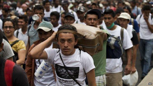 Central American migrants in Mexico City calling for free passage for illegal migrants transiting Mexico. 23/04/2014