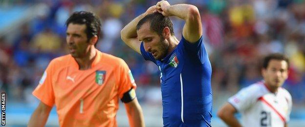 Italy defender Giorgio Chiellini in action against Costa Rica