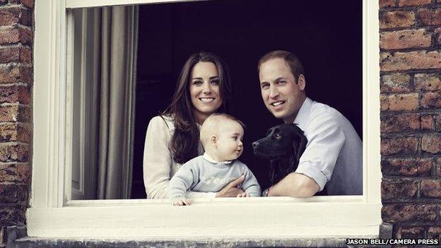 Duchess of Cambridge, Prince George and Duke of Cambridge with Lupo the dog