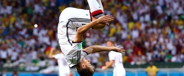 Klose celebrates a goal with his customary front flip.