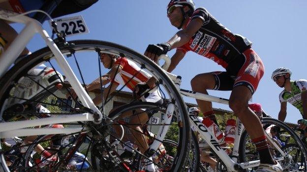 Competitors warm up as they ride through Sarajevo before the Sarajevo Grand Prix 22/06/2014