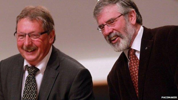 Sammy Wilson and Gerry Adams, pictured in 2013 during President Obama's visit to Belfast