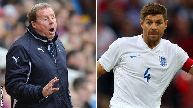 Harry Redknapp managing Tottenham and Steven Gerrard playing for England