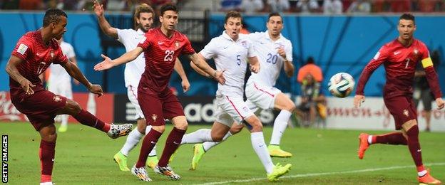 Portugal's Nani scores