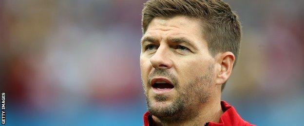 Steven Gerrard singing the national anthem before an England match