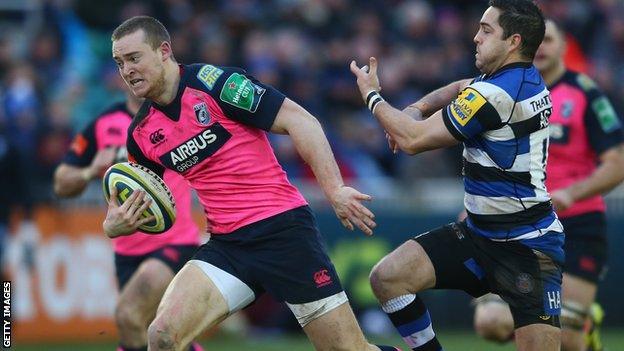 Owen Williams runs with the ball for the Blues in the LV= Cup.