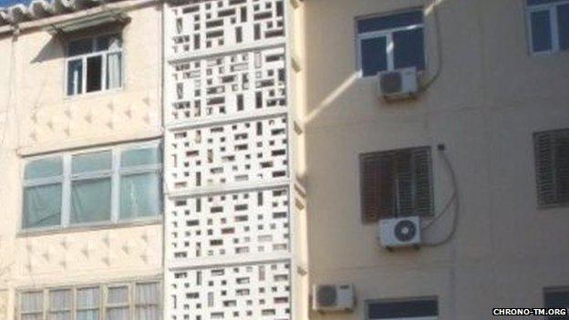 Air conditioning units on the outside of buildings in Turkmenistan