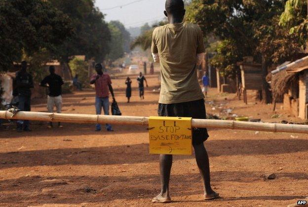 A roadblock set up by residents to prevent rebels from entering Bangui in the Central African Republic in January 2013