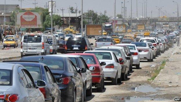 Motorists queuing for petrol