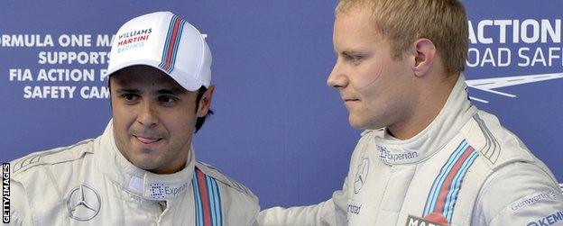 Felipe Massa (L) and Williams team-mate Valtteri Bottas