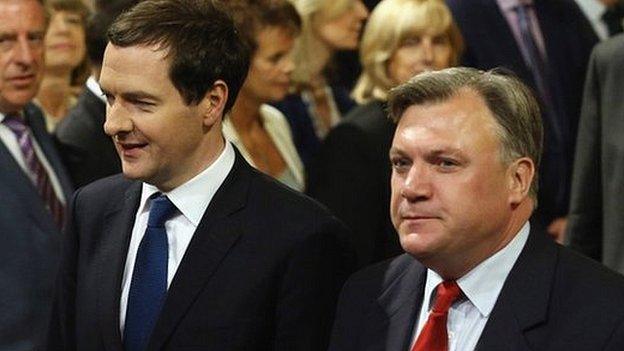 Ed Balls (right) and George Osborne at the State Opening of Parliament